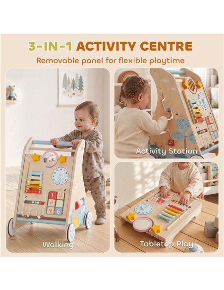 AIYAPLAY Wooden Baby Walker with Detachable Double-Sided Activity Board, Push Along Walker, Gift for Boys Girls 1-3 Years - pic 212941 | FastDaddyshop