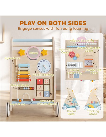 AIYAPLAY Wooden Baby Walker with Detachable Double-Sided Activity Board, Push Along Walker, Gift for Boys Girls 1-3 Years - pic 212942 | FastDaddyshop