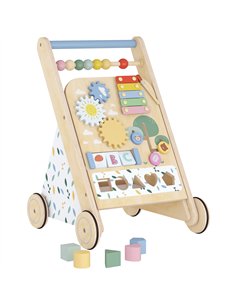 AIYAPLAY Wooden Baby Walker, Toddler Push Along Walker with Speed Control, Activity Centre and 5 Blocks for 18 Months+, Natural