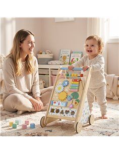 AIYAPLAY Wooden Baby Walker, Toddler Push Along Walker with Speed Control, Activity Centre and 5 Blocks for 18 Months+, Natural 2