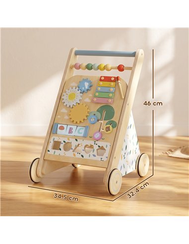 AIYAPLAY Wooden Baby Walker, Toddler Push Along Walker with Speed Control, Activity Centre and 5 Blocks for 18 Months+, Natural
