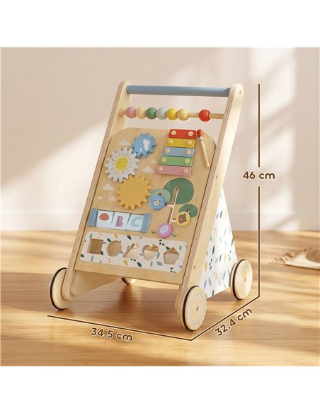 AIYAPLAY Wooden Baby Walker, Toddler Push Along Walker with Speed Control, Activity Centre and 5 Blocks for 18 Months+, Natural - pic 212949 | FastDaddyshop