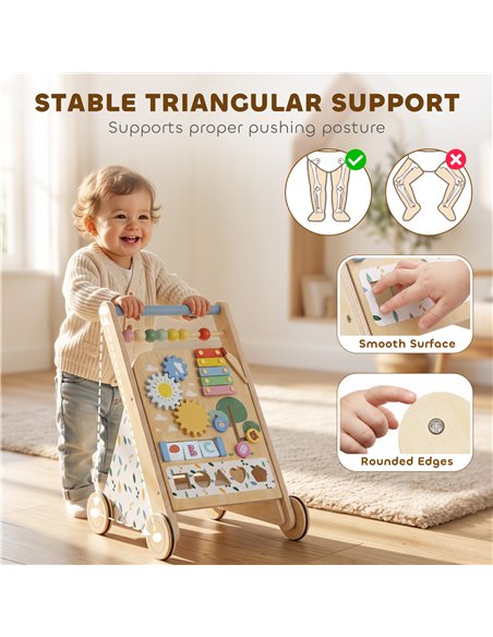 AIYAPLAY Wooden Baby Walker, Toddler Push Along Walker with Speed Control, Activity Centre and 5 Blocks for 18 Months+, Natural - pic 212952 | FastDaddyshop