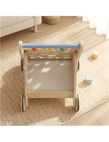 AIYAPLAY Wooden Baby Walker, Toddler Push Along Walker with Speed Control, Activity Centre and 5 Blocks for 18 Months+, Natural