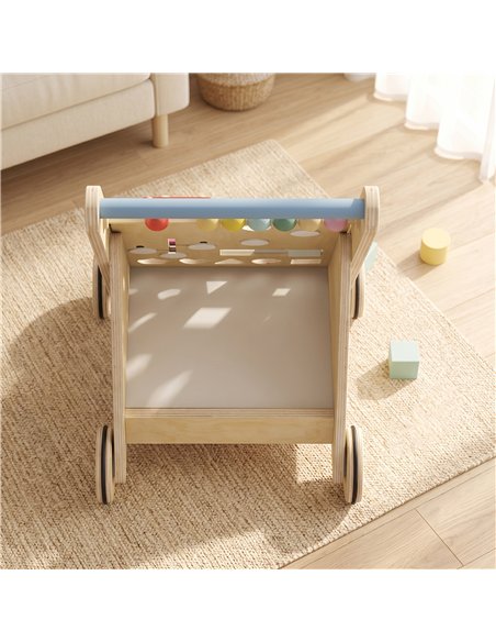 AIYAPLAY Wooden Baby Walker, Toddler Push Along Walker with Speed Control, Activity Centre and 5 Blocks for 18 Months+, Natural - pic 212954 | FastDaddyshop