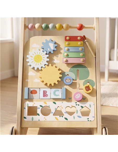AIYAPLAY Wooden Baby Walker, Toddler Push Along Walker with Speed Control, Activity Centre and 5 Blocks for 18 Months+, Natural - pic 212955 | FastDaddyshop
