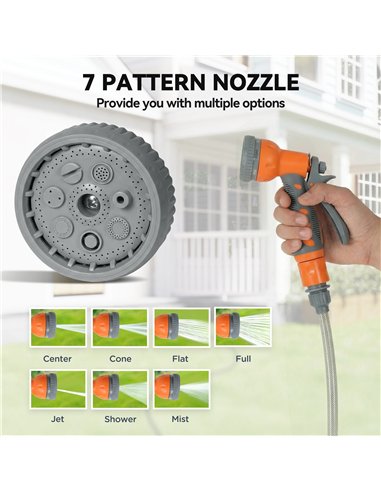DURHAND 10m Garden Hose Reel Wall Mounted Auto Rewind with 7 Patterns Spray Nozzle, Includes Wall Fixings, Orange