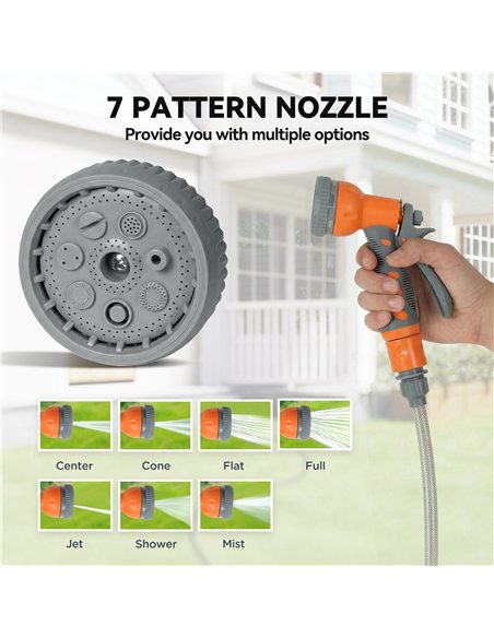 DURHAND 10m Garden Hose Reel Wall Mounted Auto Rewind with 7 Patterns Spray Nozzle, Includes Wall Fixings, Orange - pic 212959 | FastDaddyshop