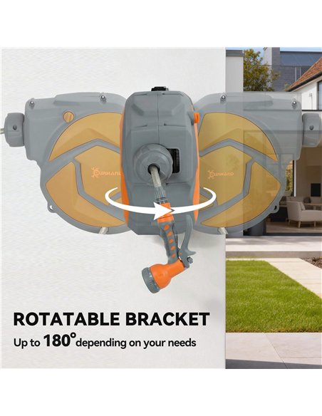 DURHAND 10m Garden Hose Reel Wall Mounted Auto Rewind with 7 Patterns Spray Nozzle, Includes Wall Fixings, Orange - pic 212961 | FastDaddyshop