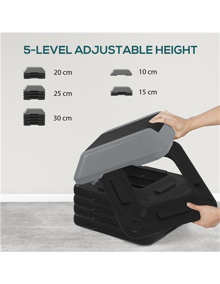 SPORTNOW Fitness Stepper for Exercise Workout, 10/15/20/25/30 cm 5-Level Height Adjustable Aerobic Stepper, Non-Slip Step, Grey - pic 212968 | FastDaddyshop