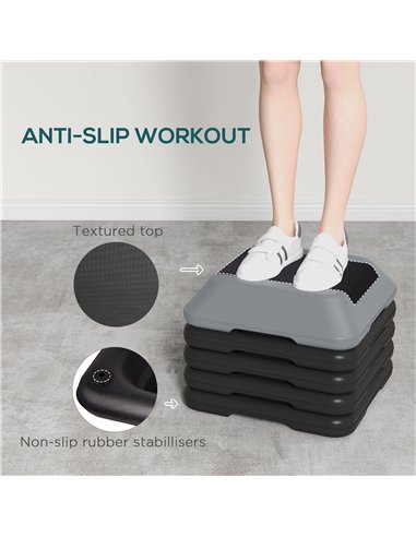 SPORTNOW Fitness Stepper for Exercise Workout, 10/15/20/25/30 cm 5-Level Height Adjustable Aerobic Stepper, Non-Slip Step, Grey