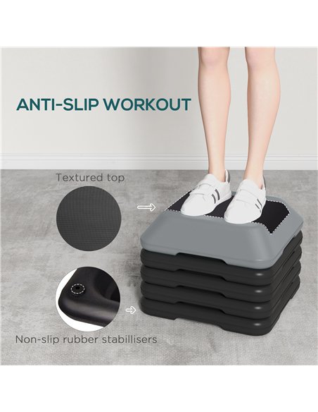 SPORTNOW Fitness Stepper for Exercise Workout, 10/15/20/25/30 cm 5-Level Height Adjustable Aerobic Stepper, Non-Slip Step, Grey - pic 212969 | FastDaddyshop