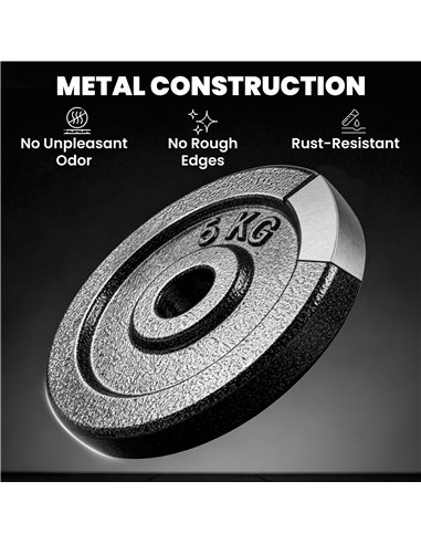 SPORTNOW Weight Plates Set, 1"/2.5cm Weight Disc Pair, 4 x 5kg Metal Dumbbell/Barbell Plates for Home Gym
