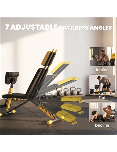 SPORTNOW Adjustable Weight Bench for Home Gym, 300kg Incline Decline Flat Foldable Bench Press with 6 Backrest Positions, Yellow