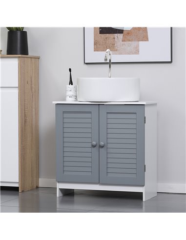 Kleankin Under Sink Storage Bathroom Cabinet with Adjustable Shelf, Grey and White