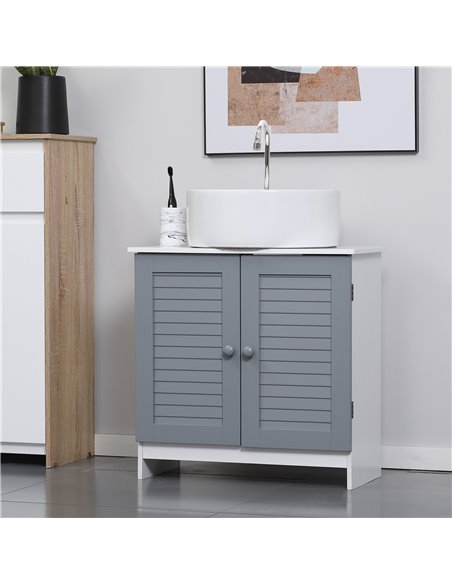 Kleankin Under Sink Storage Bathroom Cabinet with Adjustable Shelf, Grey and White - pic 21301 | FastDaddyshop