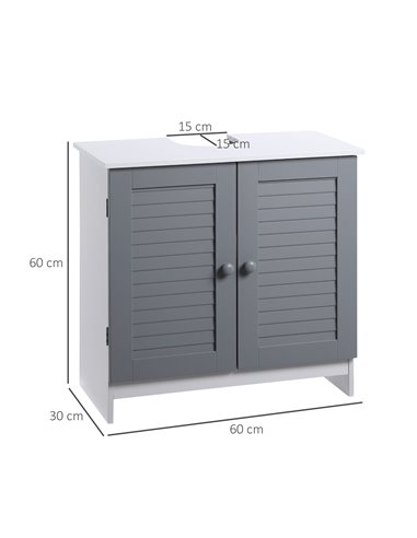 Kleankin Under Sink Storage Bathroom Cabinet with Adjustable Shelf, Grey and White