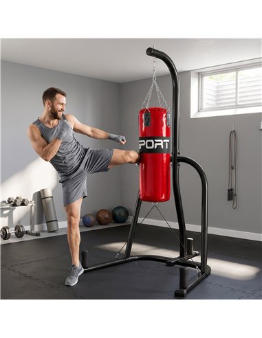 SPORTNOW Punching Bag with Stand for Adults, Freestanding Boxing Stand with Heavy Bag and Weight Plate Storage, Red