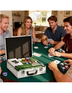 SPORTNOW 500-Piece Poker Chips Set with Card Shuffler, Card Shoe, Case, Casino Texas Holdem Poker Set with Mat, Silver Tone 2