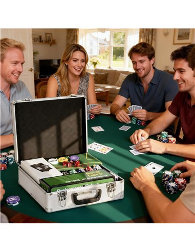 SPORTNOW 500-Piece Poker Chips Set with Card Shuffler, Card Shoe, Case, Casino Texas Holdem Poker Set with Mat, Silver Tone