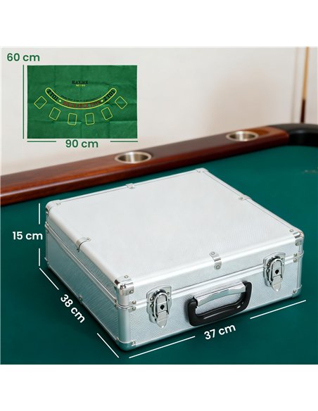 SPORTNOW 500-Piece Poker Chips Set with Card Shuffler, Card Shoe, Case, Casino Texas Holdem Poker Set with Mat, Silver Tone - pic 213030 | FastDaddyshop