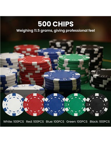 SPORTNOW 500-Piece Poker Chips Set with Card Shuffler, Card Shoe, Case, Casino Texas Holdem Poker Set with Mat, Silver Tone