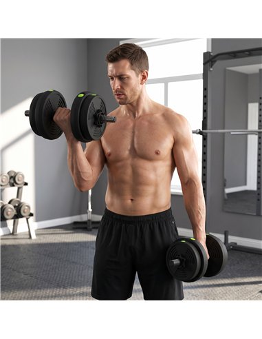 SPORTNOW Adjustable Weight Barbell & Dumbbells Set Free Weights Strength Muscle Exercise Home Gym Training, Black and Green