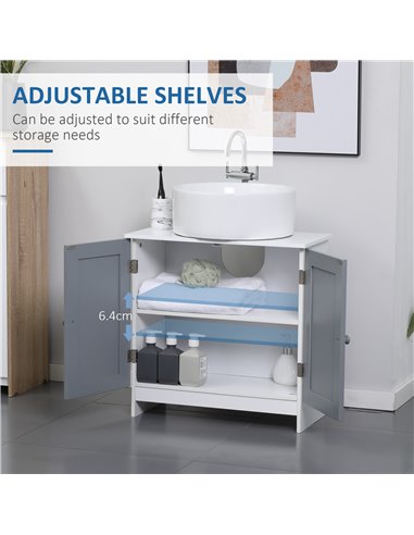 Kleankin Under Sink Storage Bathroom Cabinet with Adjustable Shelf, Grey and White