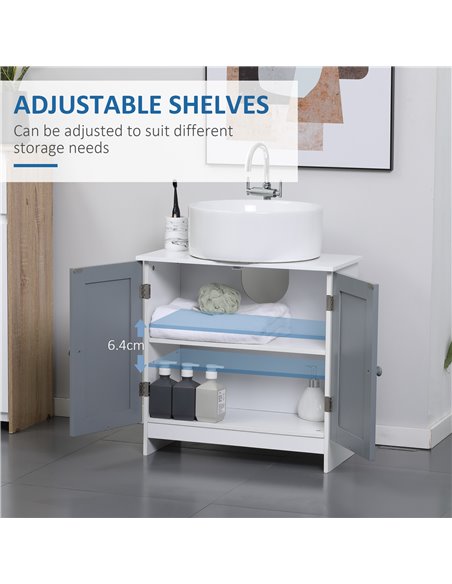 Kleankin Under Sink Storage Bathroom Cabinet with Adjustable Shelf, Grey and White - pic 21304 | FastDaddyshop