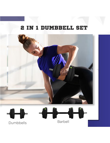 SPORTNOW Adjustable Weight Barbell & Dumbbells Set Free Weights Strength Muscle Exercise Home Gym Training, Black and Green - pic 213040 | FastDaddyshop