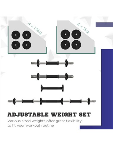 SPORTNOW Adjustable Weight Barbell & Dumbbells Set Free Weights Strength Muscle Exercise Home Gym Training, Black and Green