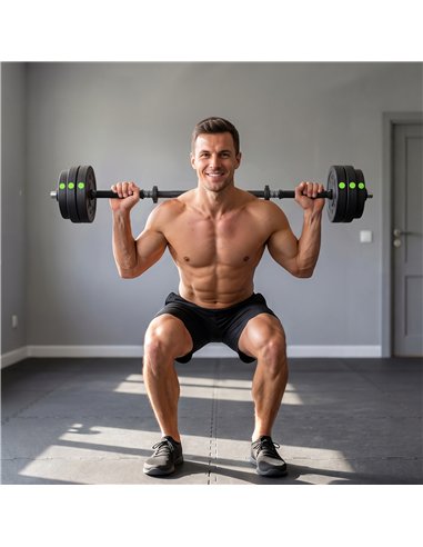 SPORTNOW Adjustable Weight Barbell & Dumbbells Set Free Weights Strength Muscle Exercise Home Gym Training, Black and Green