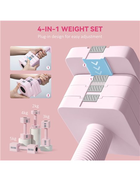 SPORTNOW Adjustable Dumbbell Set of 2, Each 1/2/3/4/5 kg Weight, 5-in-1 Weights Dumbbells Set with Non-Slip Handle, Pink - pic 213049 | FastDaddyshop