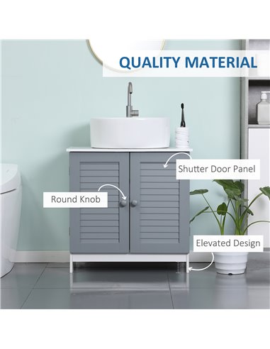 Kleankin Under Sink Storage Bathroom Cabinet with Adjustable Shelf, Grey and White