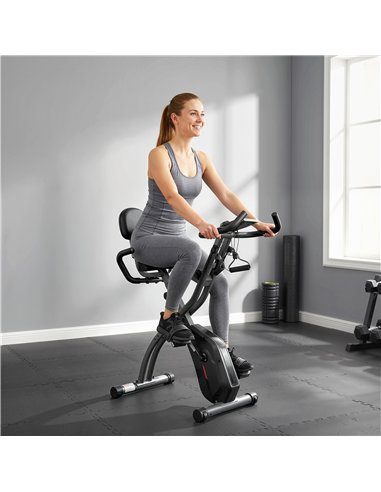 SPORTNOW 4-In-1 Folding Exercise Bike with Resistance Bands, Bluetooth App, 8-Level Magnetic Resistance, LCD Display, Black