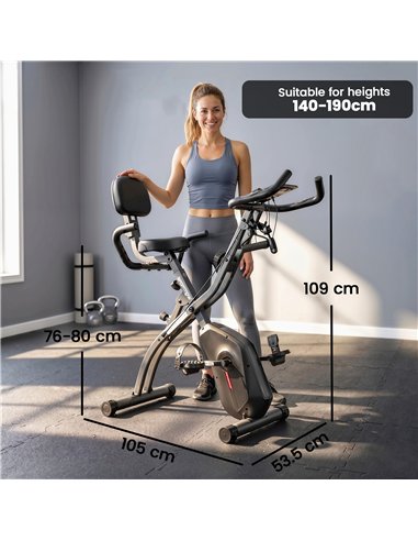 SPORTNOW 4-In-1 Folding Exercise Bike with Resistance Bands, Bluetooth App, 8-Level Magnetic Resistance, LCD Display, Black