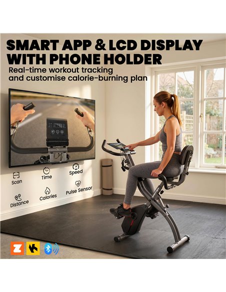SPORTNOW 4-In-1 Folding Exercise Bike with Resistance Bands, Bluetooth App, 8-Level Magnetic Resistance, LCD Display, Black - pic 213059 | FastDaddyshop