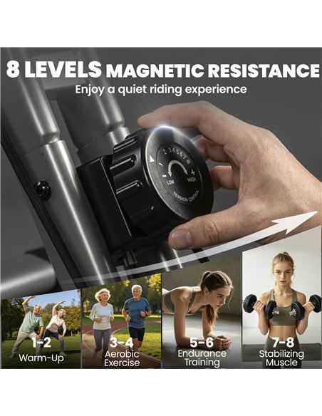 SPORTNOW 4-In-1 Folding Exercise Bike with Resistance Bands, Bluetooth App, 8-Level Magnetic Resistance, LCD Display, Black - pic 213060 | FastDaddyshop