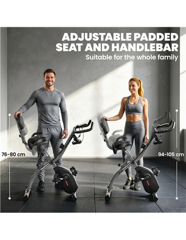 SPORTNOW 4-In-1 Folding Exercise Bike with Resistance Bands, Bluetooth App, 8-Level Magnetic Resistance, LCD Display, Black
