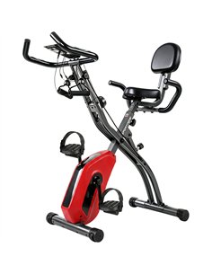 SPORTNOW 4-In-1 Folding Exercise Bike with Resistance Bands, Bluetooth App, 8-Level Magnetic Resistance, LCD Display, Red