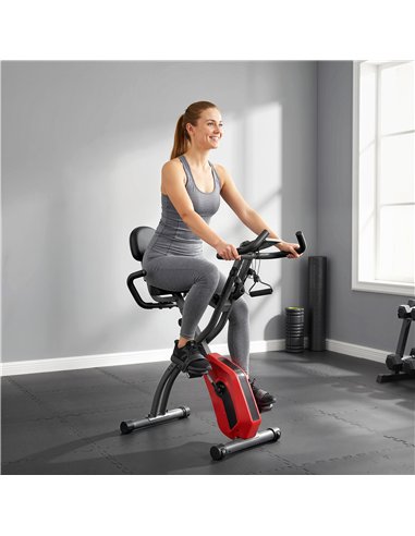 SPORTNOW 4-In-1 Folding Exercise Bike with Resistance Bands, Bluetooth App, 8-Level Magnetic Resistance, LCD Display, Red