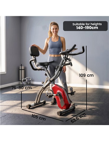SPORTNOW 4-In-1 Folding Exercise Bike with Resistance Bands, Bluetooth App, 8-Level Magnetic Resistance, LCD Display, Red - pic 213066 | FastDaddyshop