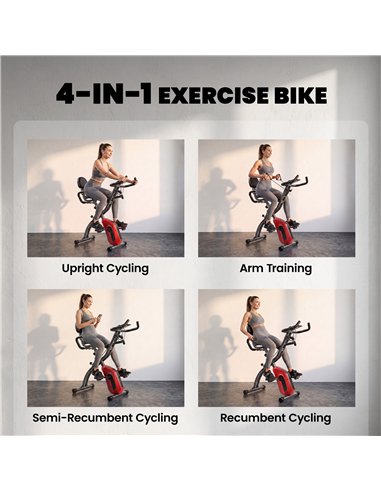 SPORTNOW 4-In-1 Folding Exercise Bike with Resistance Bands, Bluetooth App, 8-Level Magnetic Resistance, LCD Display, Red