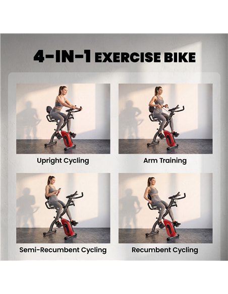 SPORTNOW 4-In-1 Folding Exercise Bike with Resistance Bands, Bluetooth App, 8-Level Magnetic Resistance, LCD Display, Red - pic 213067 | FastDaddyshop