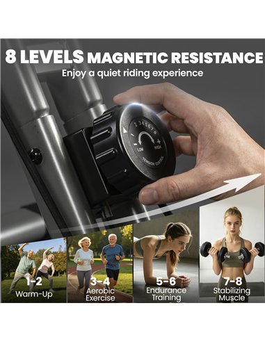 SPORTNOW 4-In-1 Folding Exercise Bike with Resistance Bands, Bluetooth App, 8-Level Magnetic Resistance, LCD Display, Red