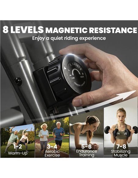 SPORTNOW 4-In-1 Folding Exercise Bike with Resistance Bands, Bluetooth App, 8-Level Magnetic Resistance, LCD Display, Red - pic 213069 | FastDaddyshop