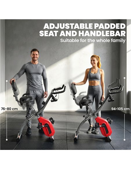 SPORTNOW 4-In-1 Folding Exercise Bike with Resistance Bands, Bluetooth App, 8-Level Magnetic Resistance, LCD Display, Red - pic 213070 | FastDaddyshop