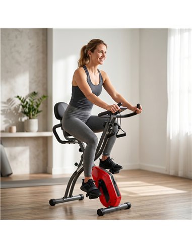 SPORTNOW 4-In-1 Folding Exercise Bike with Resistance Bands, Bluetooth App, 8-Level Magnetic Resistance, LCD Display, Red