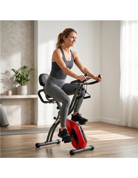 SPORTNOW 4-In-1 Folding Exercise Bike with Resistance Bands, Bluetooth App, 8-Level Magnetic Resistance, LCD Display, Red - pic 213071 | FastDaddyshop