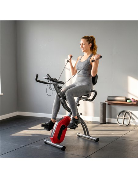 SPORTNOW 4-In-1 Folding Exercise Bike with Resistance Bands, Bluetooth App, 8-Level Magnetic Resistance, LCD Display, Red - pic 213072 | FastDaddyshop